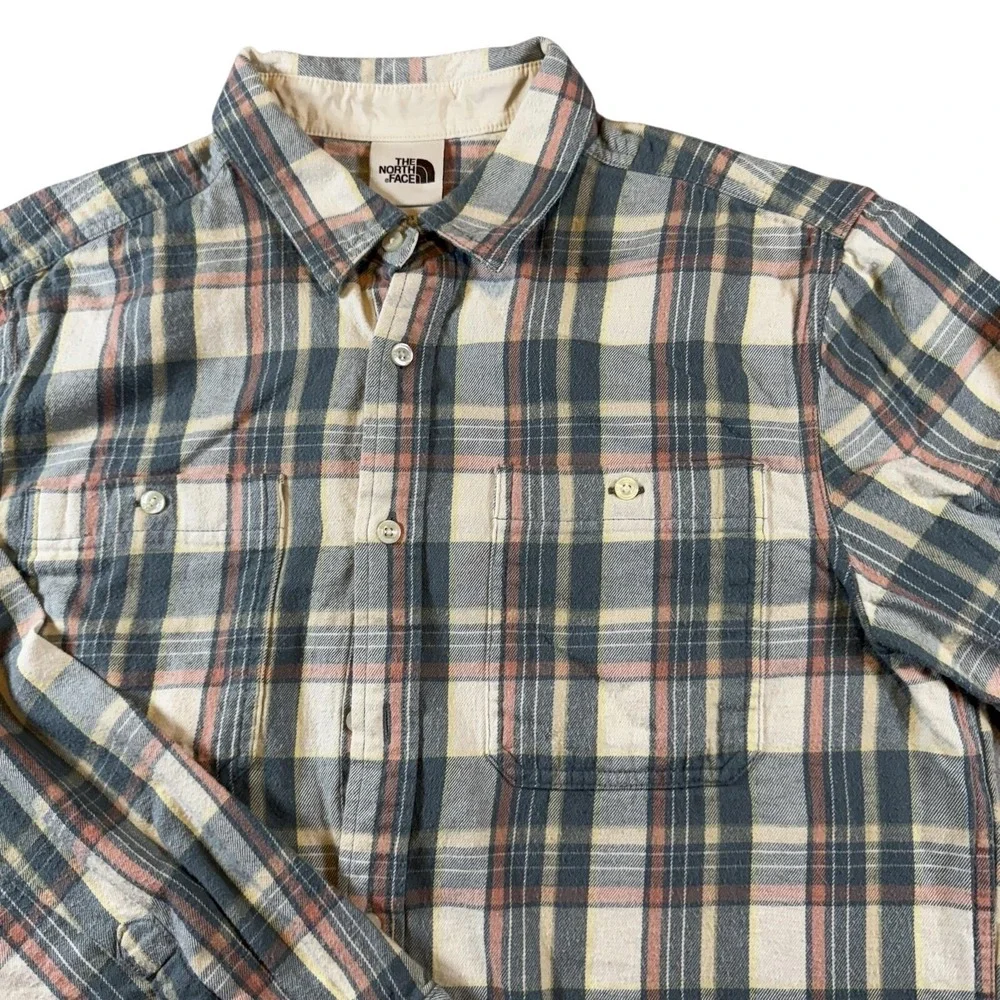 The North Face Shirt Mens L Blue Plaid Long Sleeve Flannel Lined Button-Up